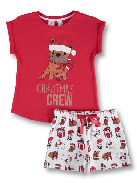 Girls Christmas Puppy Knit Pyjama Set