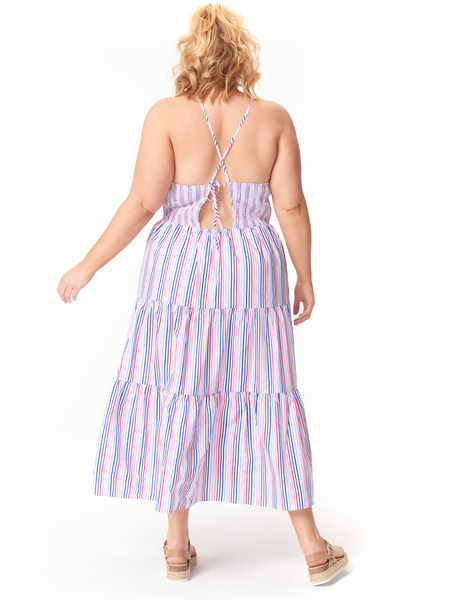 Womens Plus Stripe Maxi With Cut Out Back Detail
