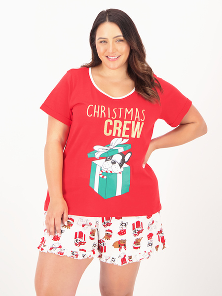 Womens Plus Christmas Puppy Knit Pyjamas Set